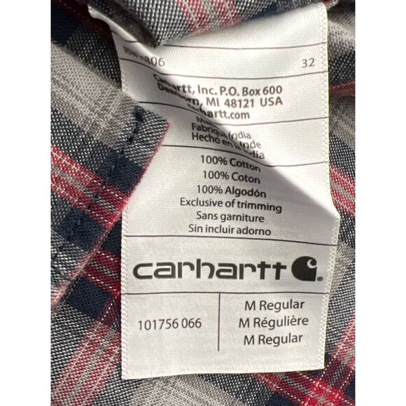Carhartt Relaxed Fit Men Gray Red Long Sleeve Button Down Plaid Shirt Size M - Picture 9 of 11
